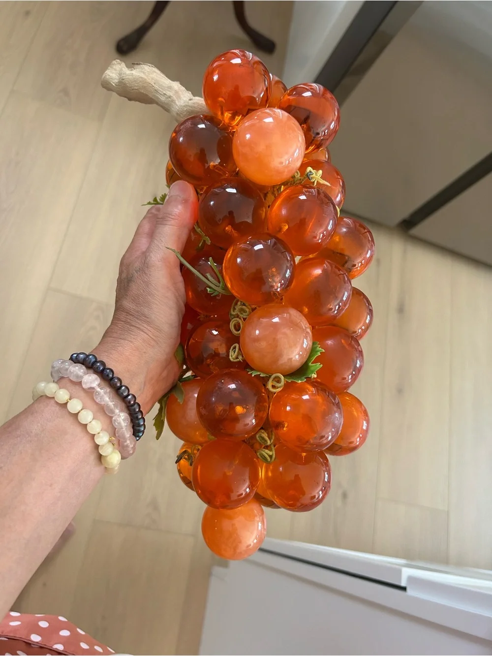 Vintage Large Lucite W/ Driftwood Orange Grape Cluster - 13”